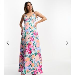 ASOS Vila Satin Tie Shoulder Cami Midi Dress in Floral Print
